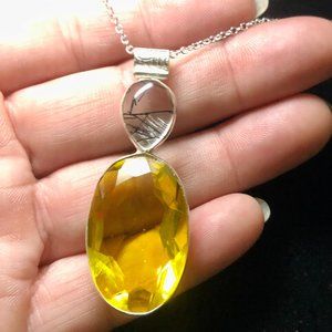 Natural Real Citrine Gemstone 925 Sterling Silver Plated Necklace.